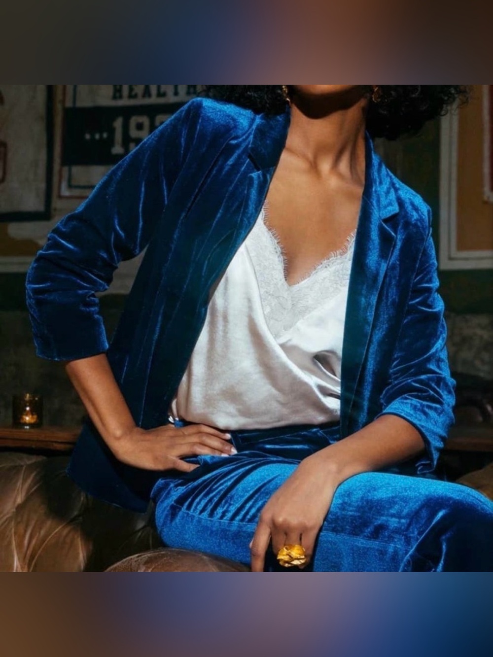 Skies Are Blue Ruched Sleeve Velvet Blazer Size Medium - Picture 3 of 12